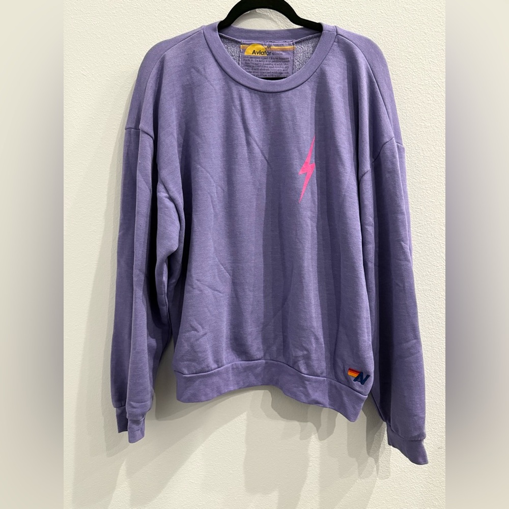 Aviator Nation Bolt 2 Crew Sweatshirt Purple Lightning Relaxed Fit M sold out - Picture 3 of 7
